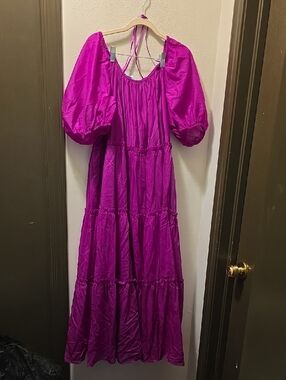 ANTONIO MELANI Magenta Puff-Sleeve Tiered Maxi Dress XL. NWT